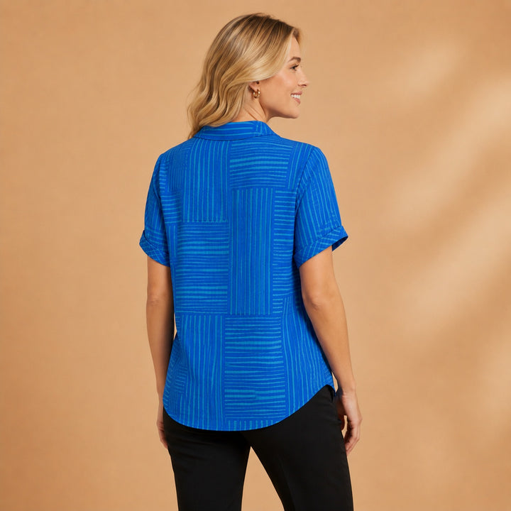 Carminho | Camisa Listrada Geométrica Mulher Manga Curta
