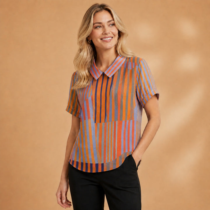 Carminho | Camisa Listrada Geométrica Mulher Manga Curta