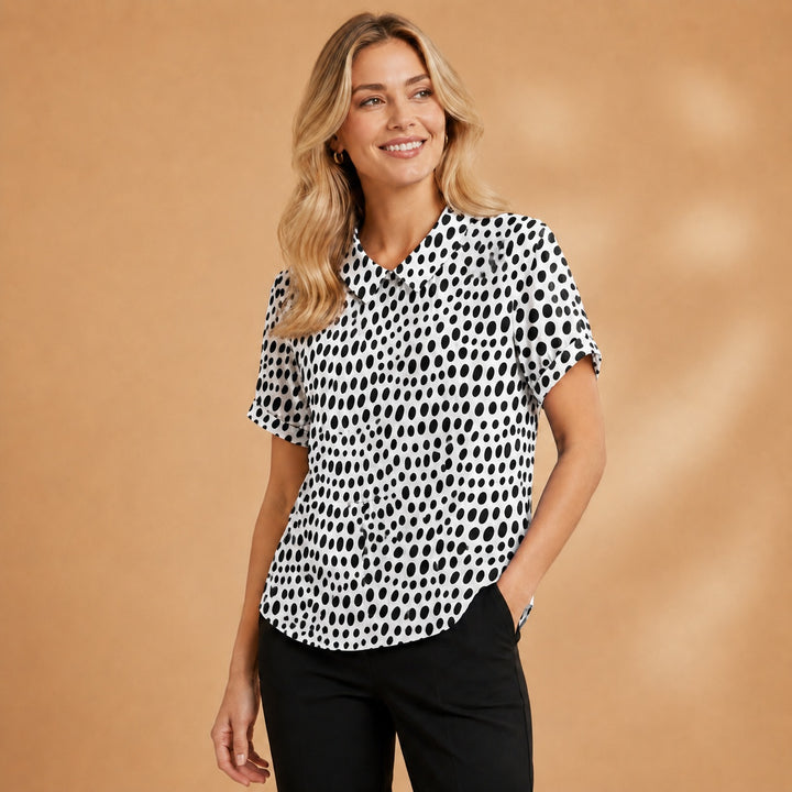 Carminho | Camisa Listrada Geométrica Mulher Manga Curta