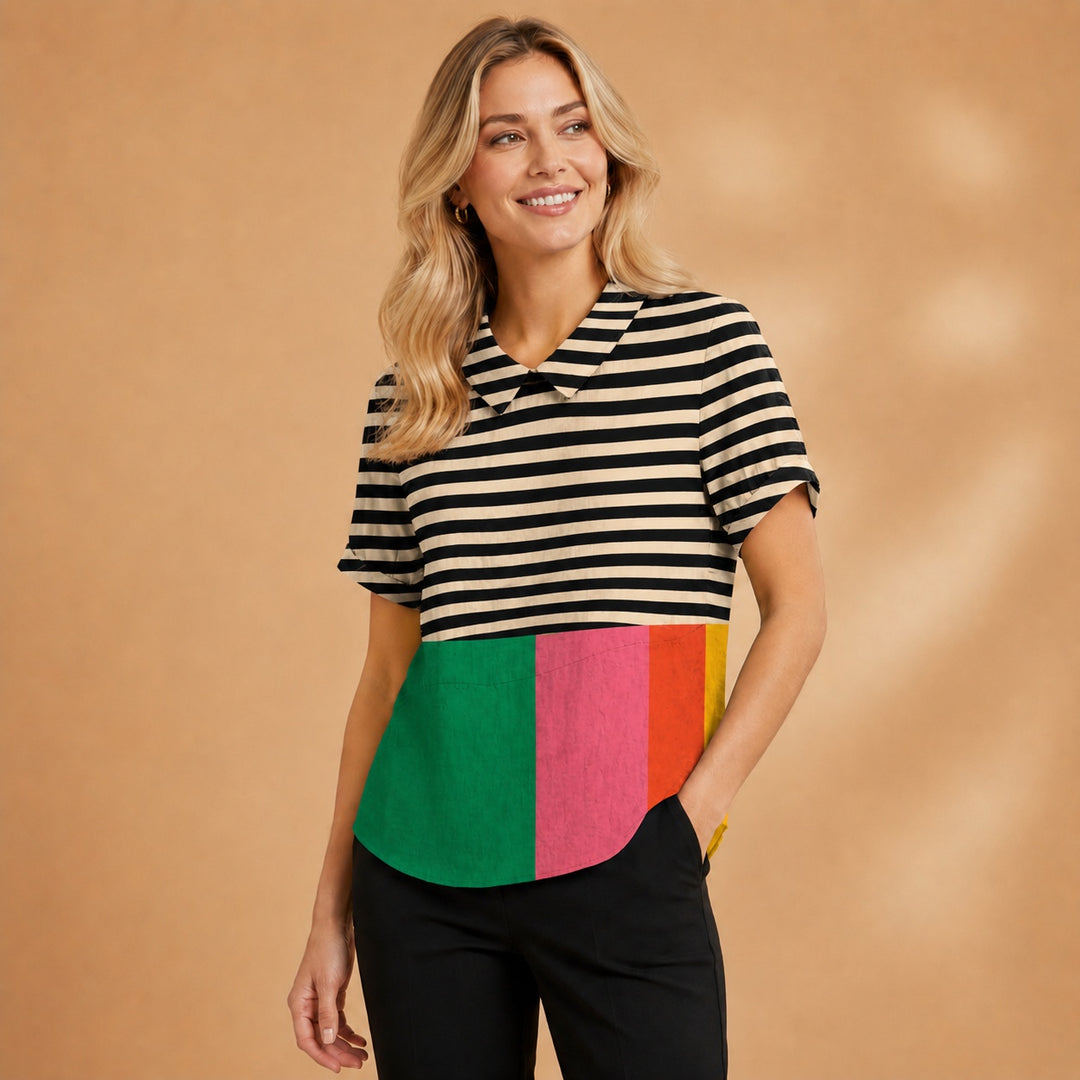 Carminho | Camisa Listrada Geométrica Mulher Manga Curta