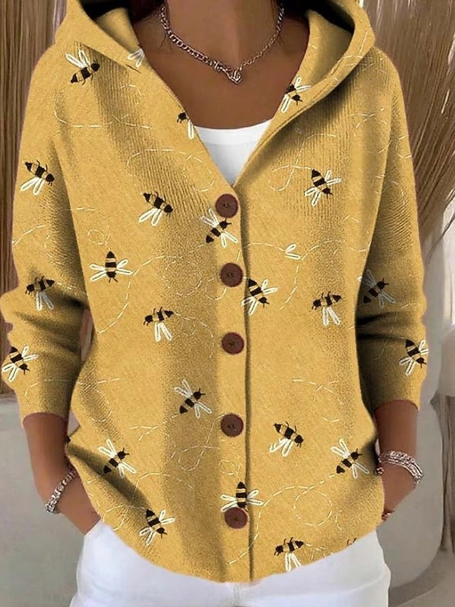 Carminho | Cardigan com Capuz Mulher Estampado Botões Manga Comprida