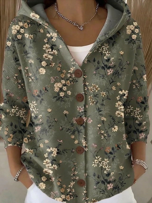 Carminho | Cardigan com Capuz Mulher Estampado Botões Manga Comprida