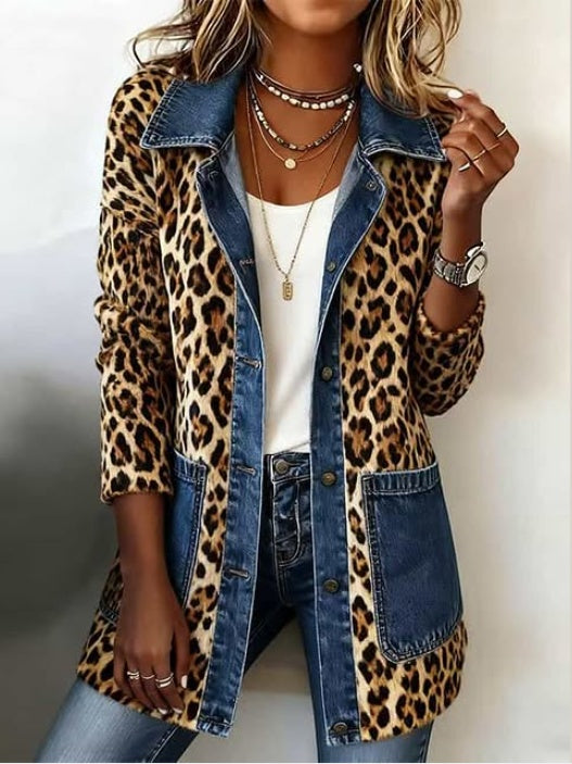 Carolina | Casaco Ganga Estampado Leopardo Mulher Manga Comprida