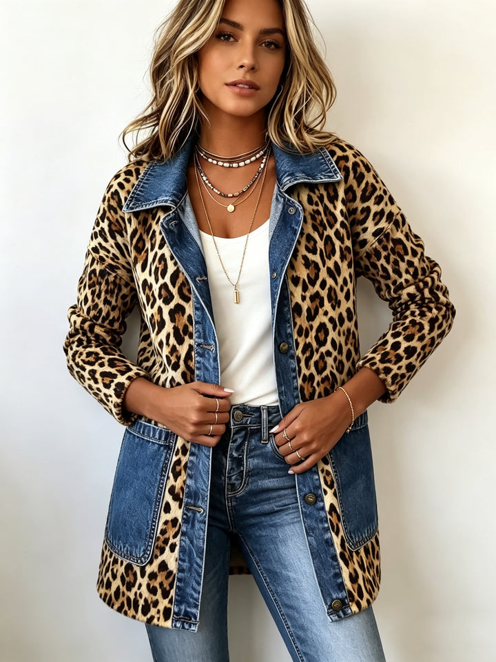 Carolina | Casaco Ganga Estampado Leopardo Mulher Manga Comprida