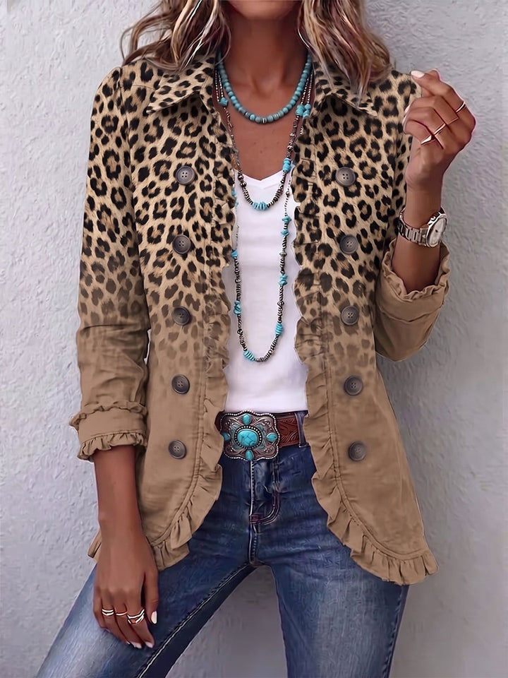Carolina | Casaco Ganga Estampado Leopardo Mulher Manga Comprida