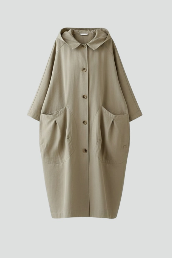 Carolina | Trench Coat Oversize Mulher com Capuz e Bolsos