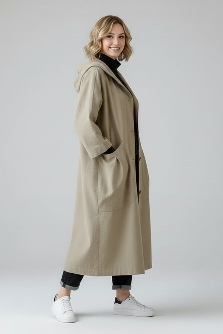 Carolina | Trench Coat Oversize Mulher com Capuz e Bolsos