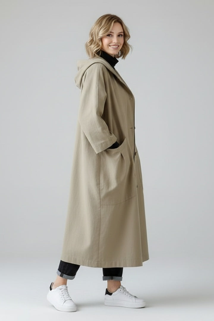 Carolina | Trench Coat Oversize Mulher com Capuz e Bolsos