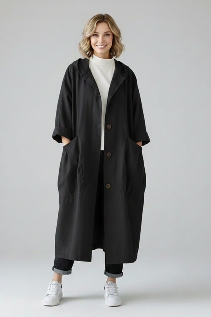 Carolina | Trench Coat Oversize Mulher com Capuz e Bolsos