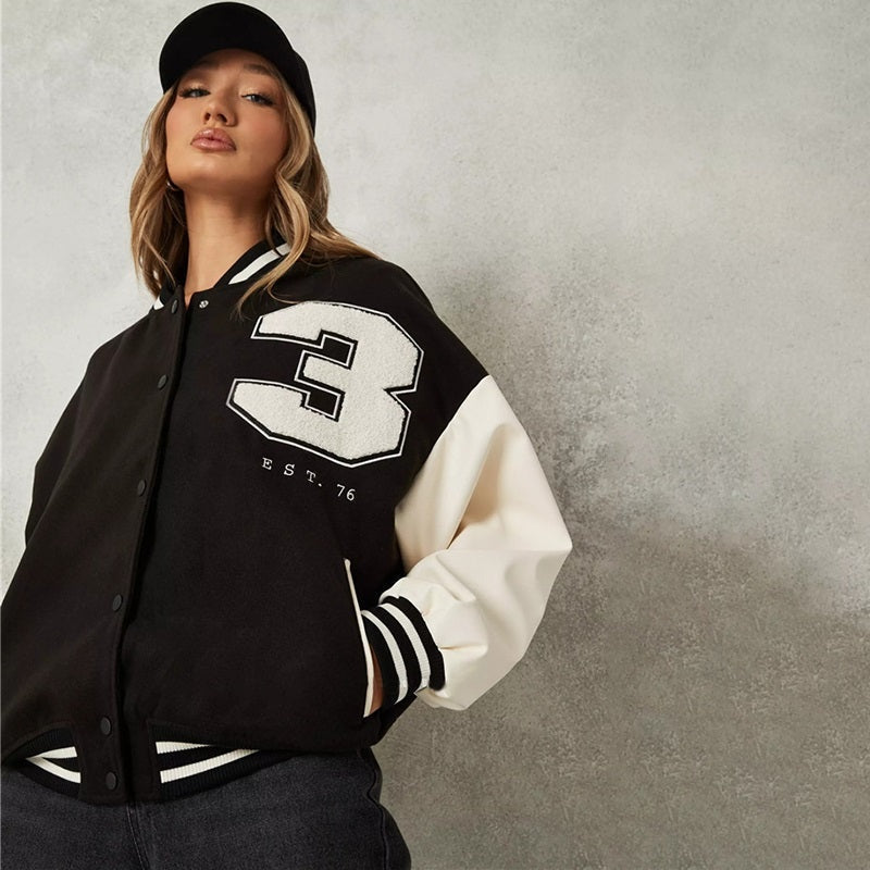 Carolina | Varsity Jacket Mulher Bomber Oversize com Bordado