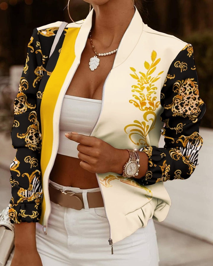 Catarina | Bomber Floral Mulher Fecho Frontal Manga Comprida