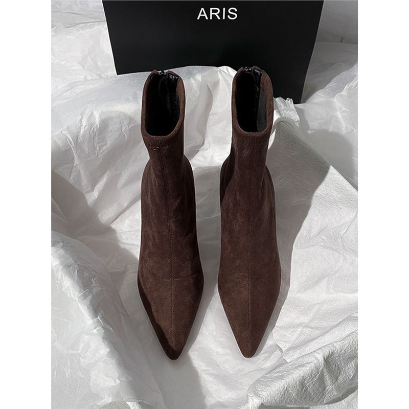 Catarina | Botins de Camurça Salto Esculpido Mulher Bico Fino