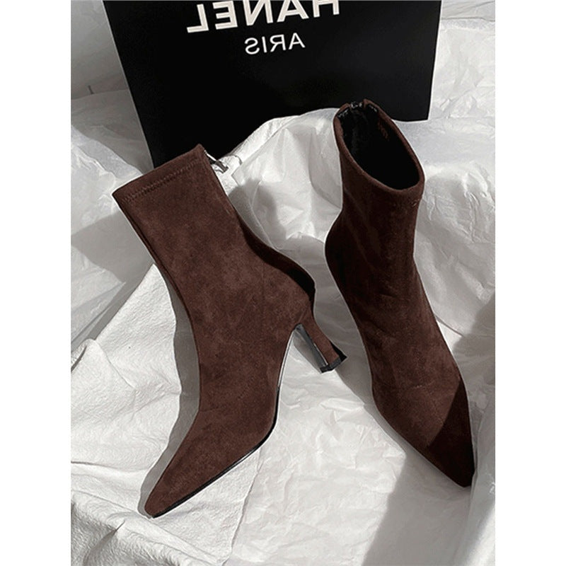 Catarina | Botins de Camurça Salto Esculpido Mulher Bico Fino