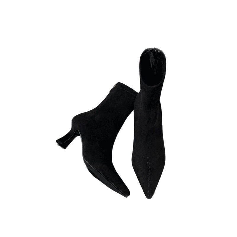 Catarina | Botins de Camurça Salto Esculpido Mulher Bico Fino