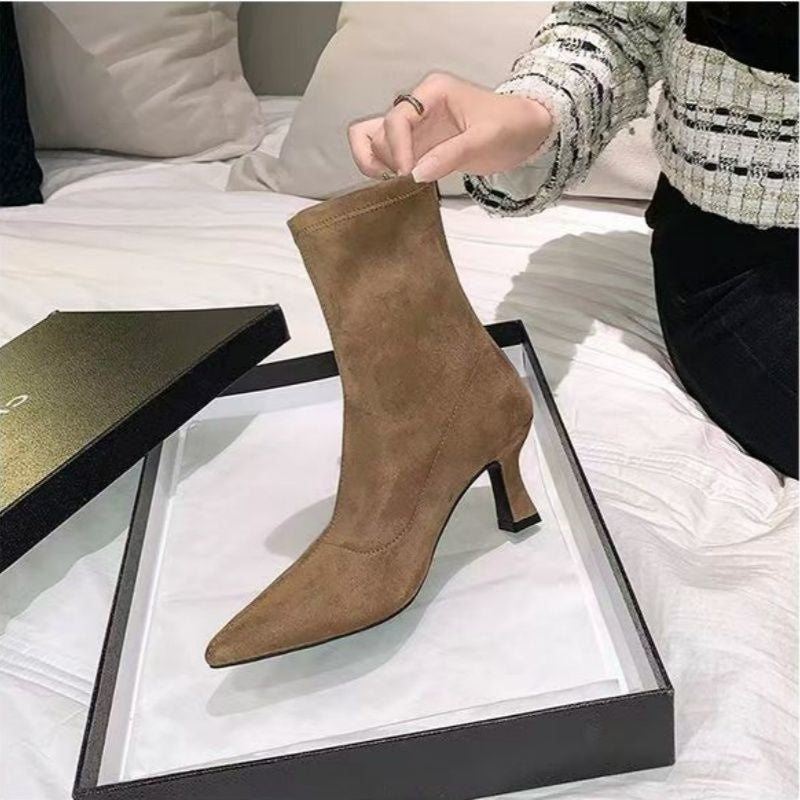 Catarina | Botins de Camurça Salto Esculpido Mulher Bico Fino