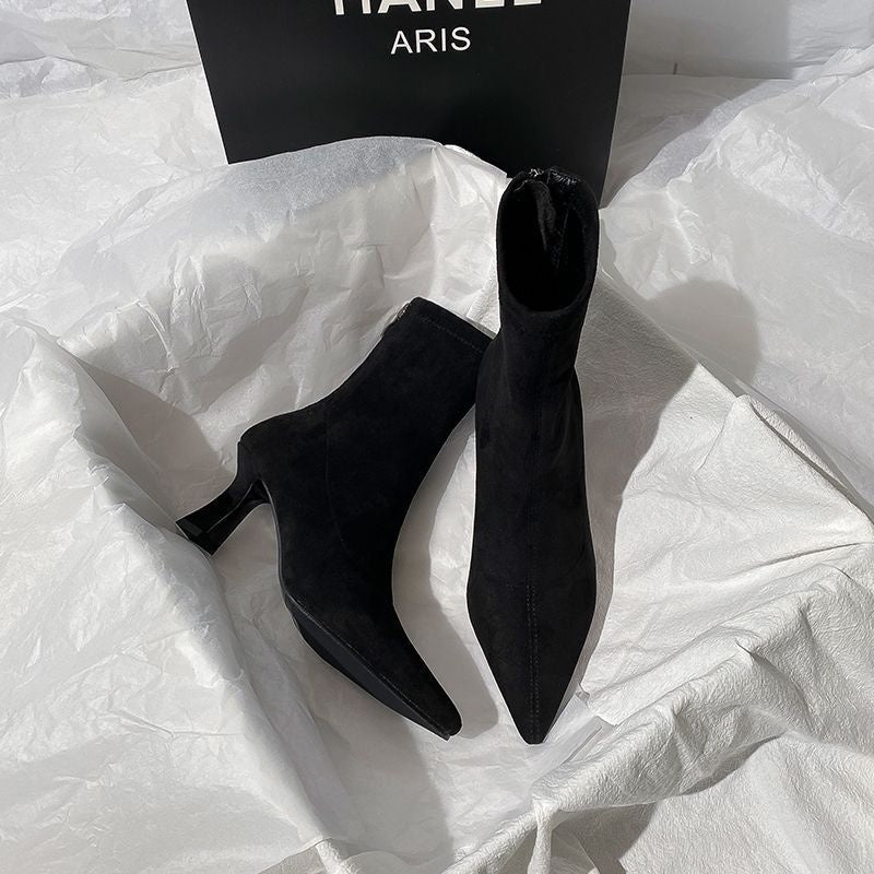 Catarina | Botins de Camurça Salto Esculpido Mulher Bico Fino