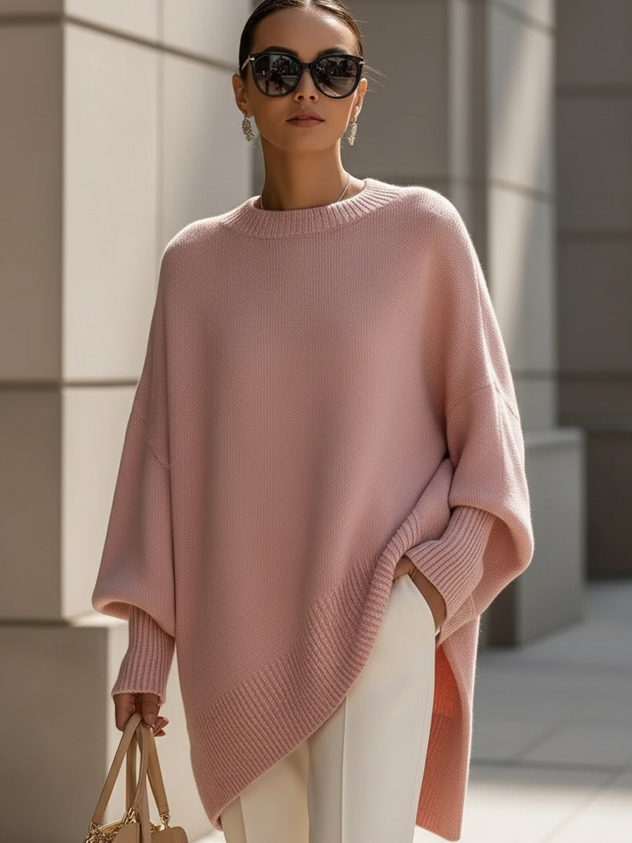 Cláudia | Camisola Oversize Mulher Malha Bainha Assimétrica