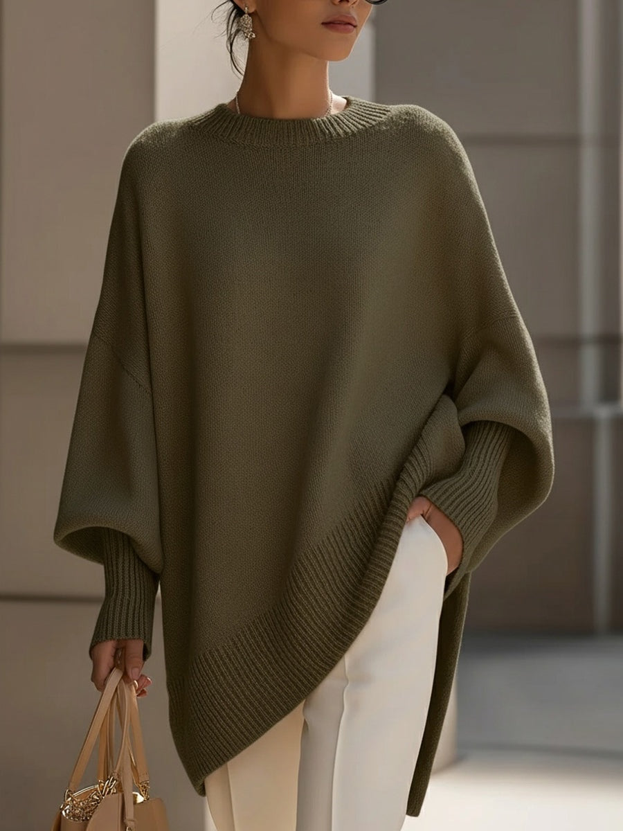 Cláudia | Camisola Oversize Mulher Malha Bainha Assimétrica