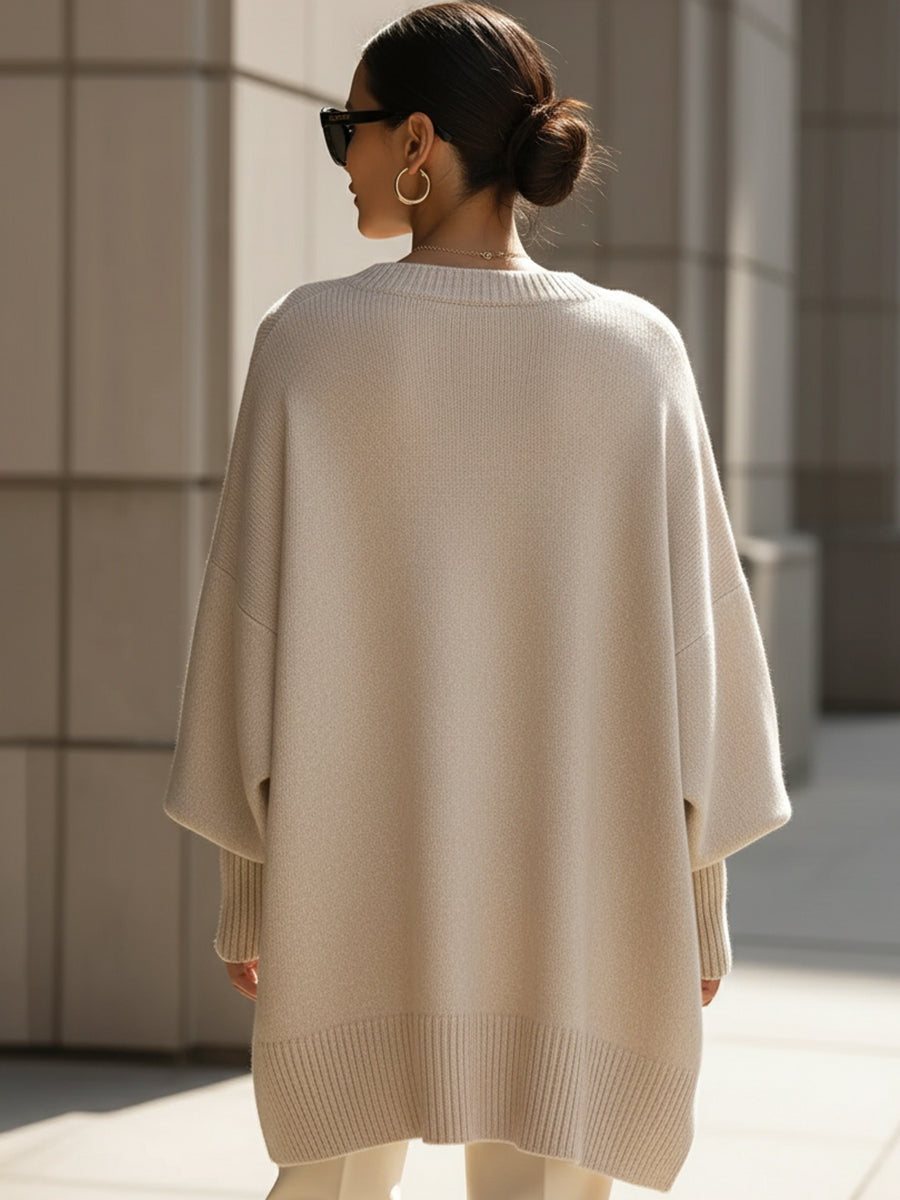 Cláudia | Camisola Oversize Mulher Malha Bainha Assimétrica