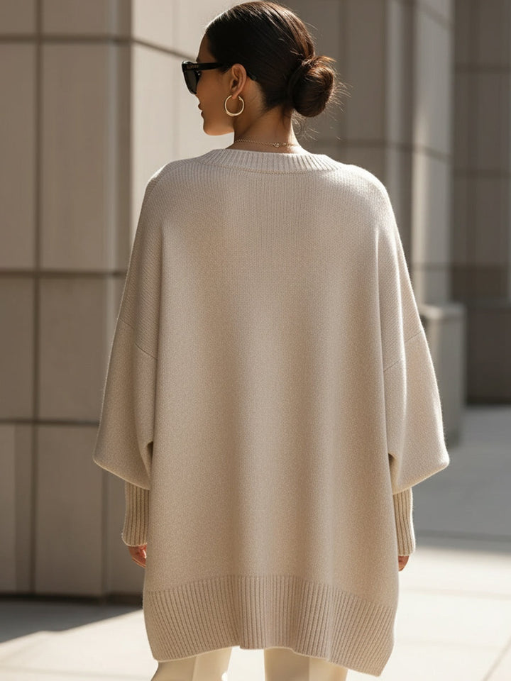 Cláudia | Camisola Oversize Mulher Malha Bainha Assimétrica