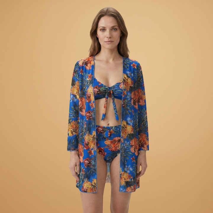Vera | Conjunto Bikini Estampado Tropical Mulher com Kimono