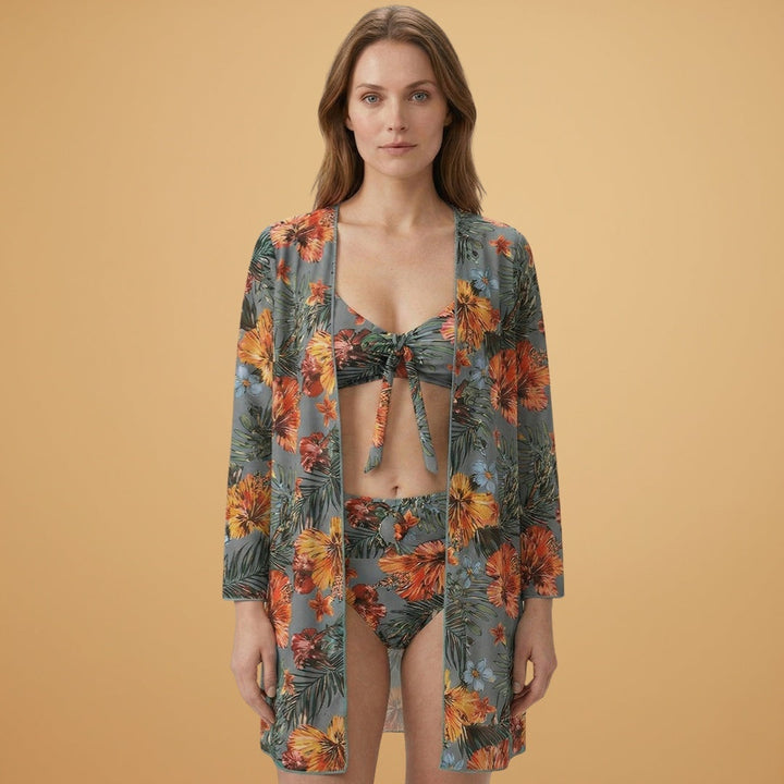 Vera | Conjunto Bikini Estampado Tropical Mulher com Kimono