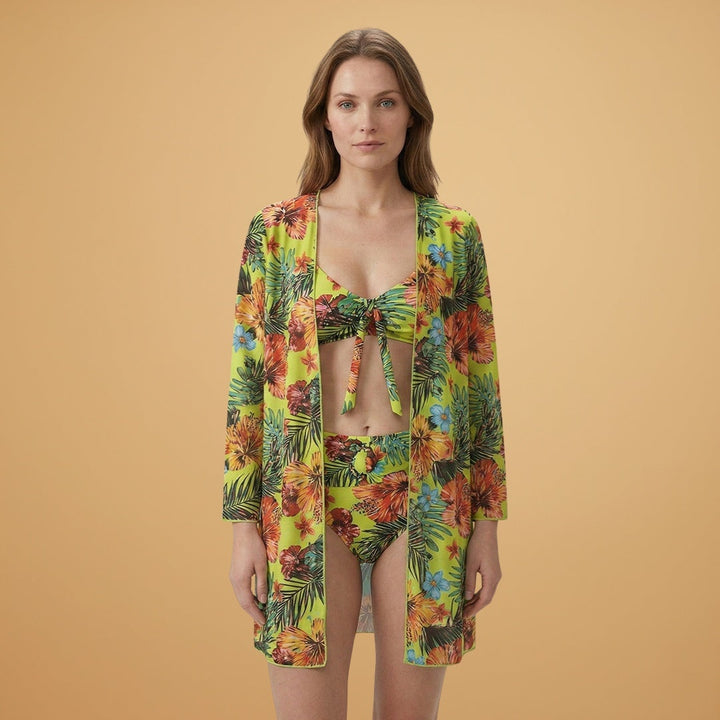 Vera | Conjunto Bikini Estampado Tropical Mulher com Kimono