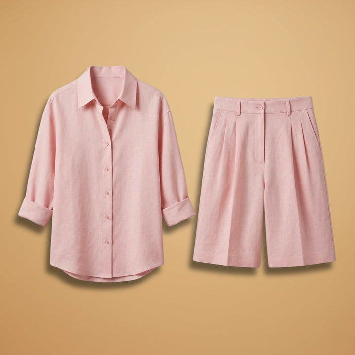 Alice | Conjunto Camisa e Calções Pregueados Mulher Cintura Alta