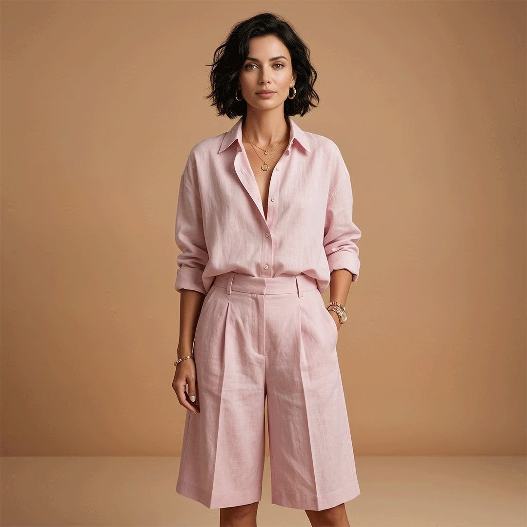 Alice | Conjunto Camisa e Calções Pregueados Mulher Cintura Alta