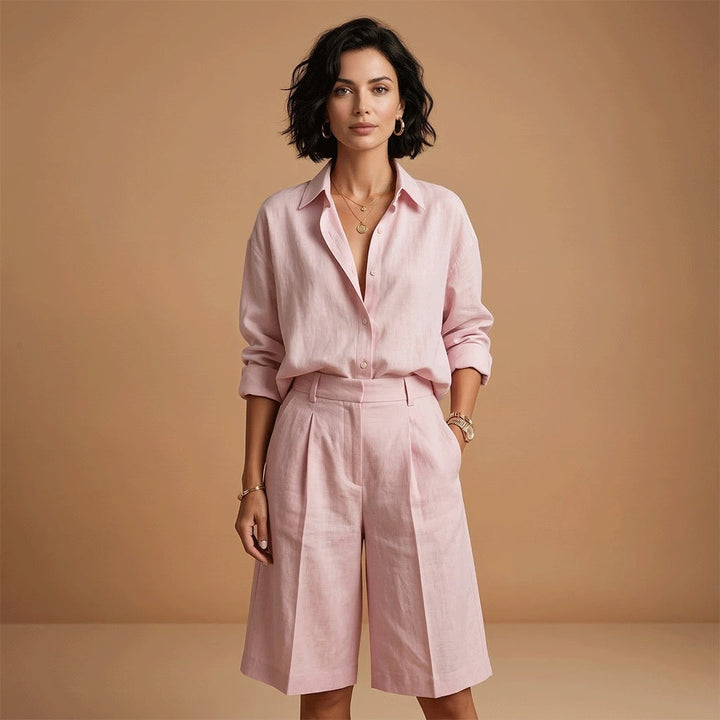 Alice | Conjunto Camisa e Calções Pregueados Mulher Cintura Alta