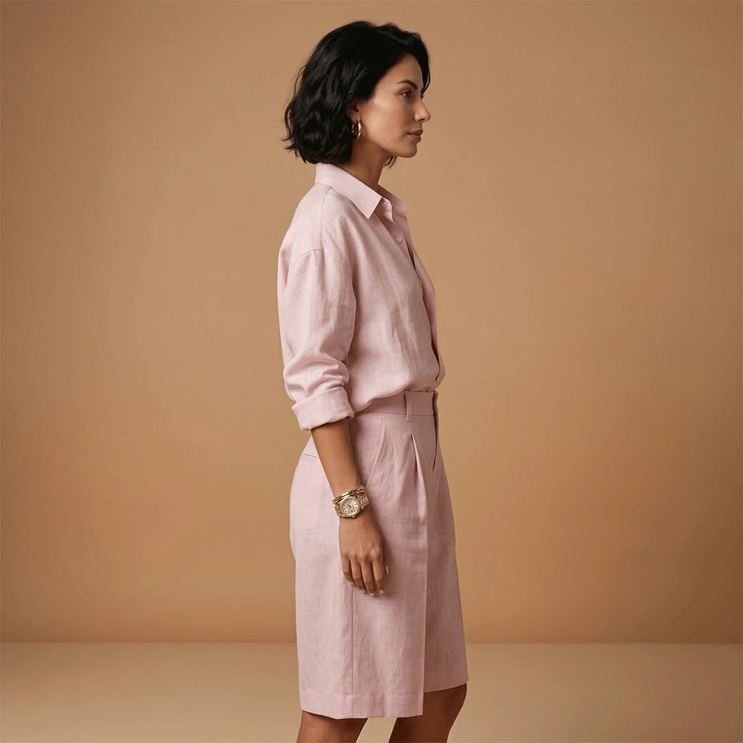 Alice | Conjunto Camisa e Calções Pregueados Mulher Cintura Alta