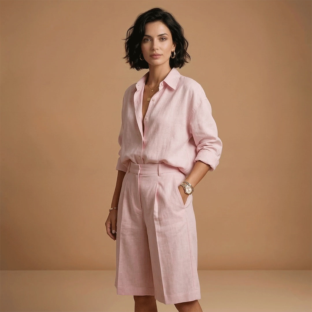 Alice | Conjunto Camisa e Calções Pregueados Mulher Cintura Alta