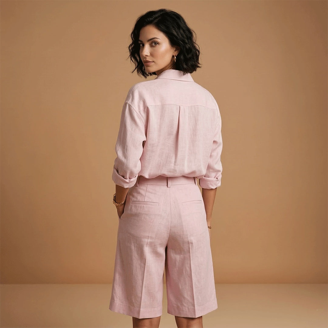Alice | Conjunto Camisa e Calções Pregueados Mulher Cintura Alta