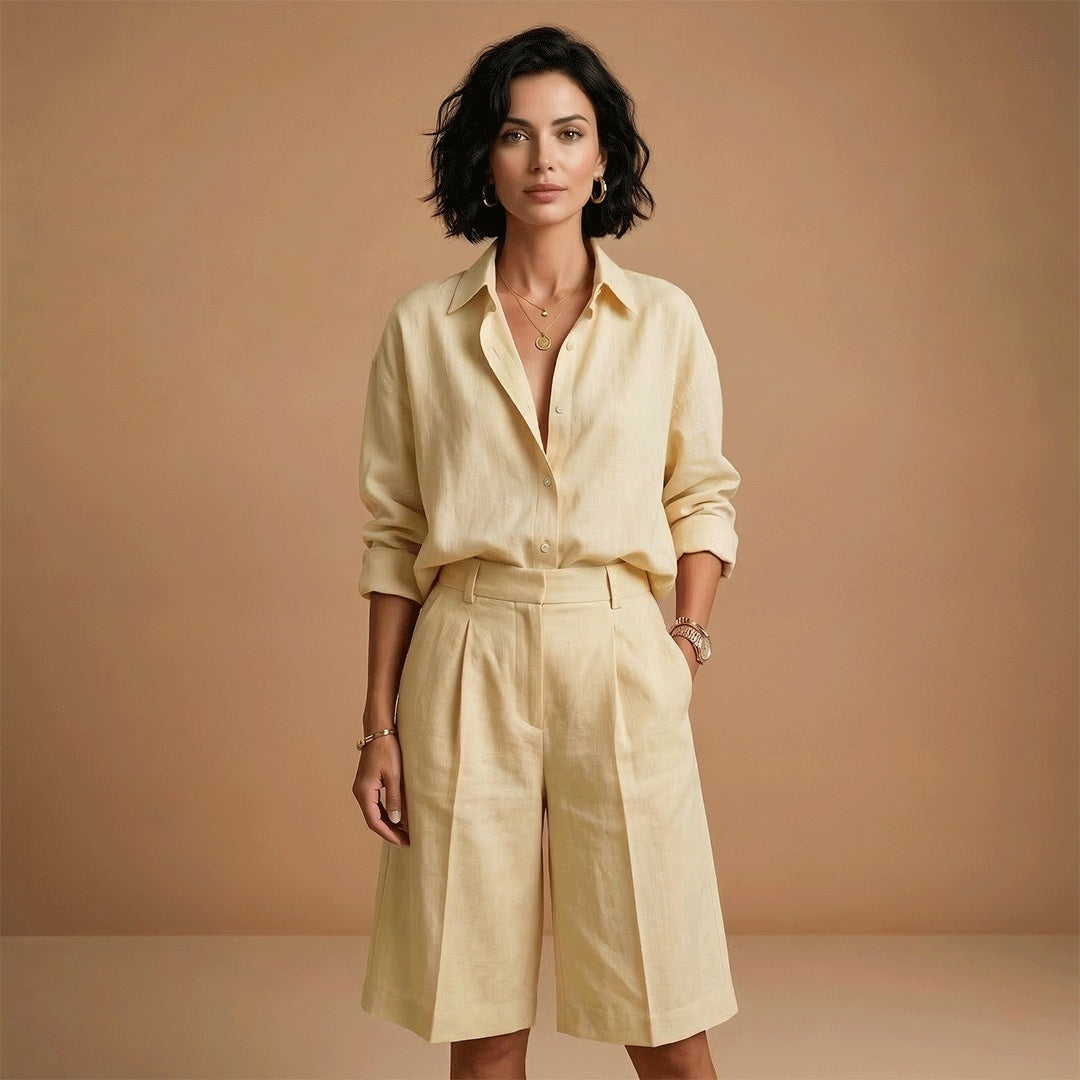 Alice | Conjunto Camisa e Calções Pregueados Mulher Cintura Alta