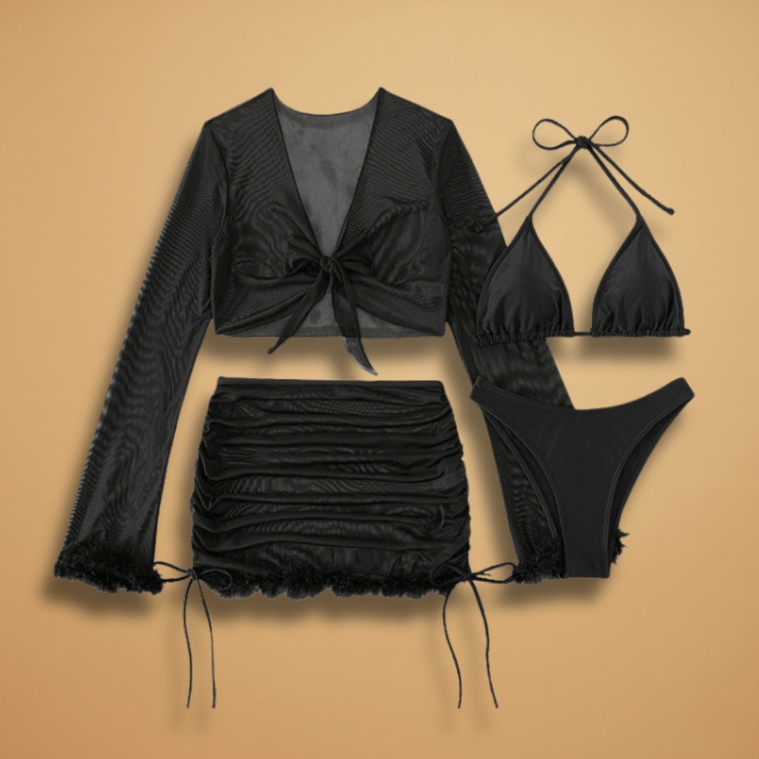 Patrícia | Conjunto de Biquíni com Capa Transparente Mulher Rendas