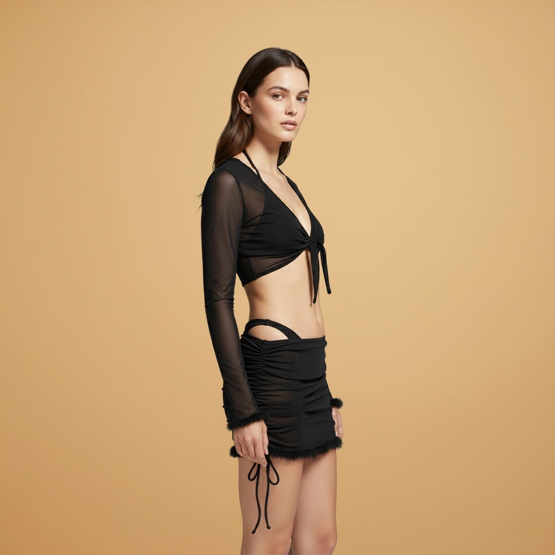 Patrícia | Conjunto de Biquíni com Capa Transparente Mulher Rendas