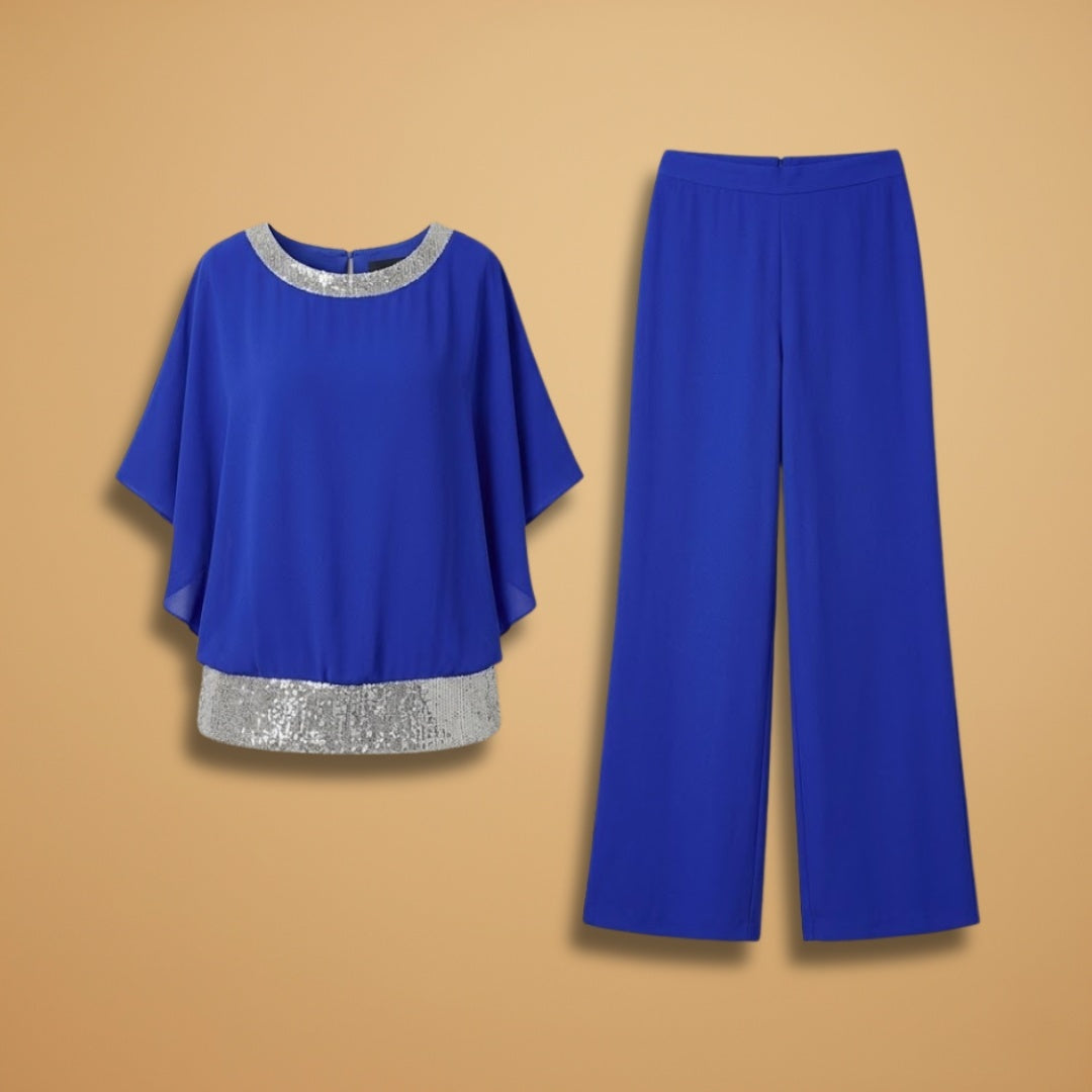 Amélia | Conjunto de Duas Peças Mulher Top Lantejoulas Calças Wide Leg