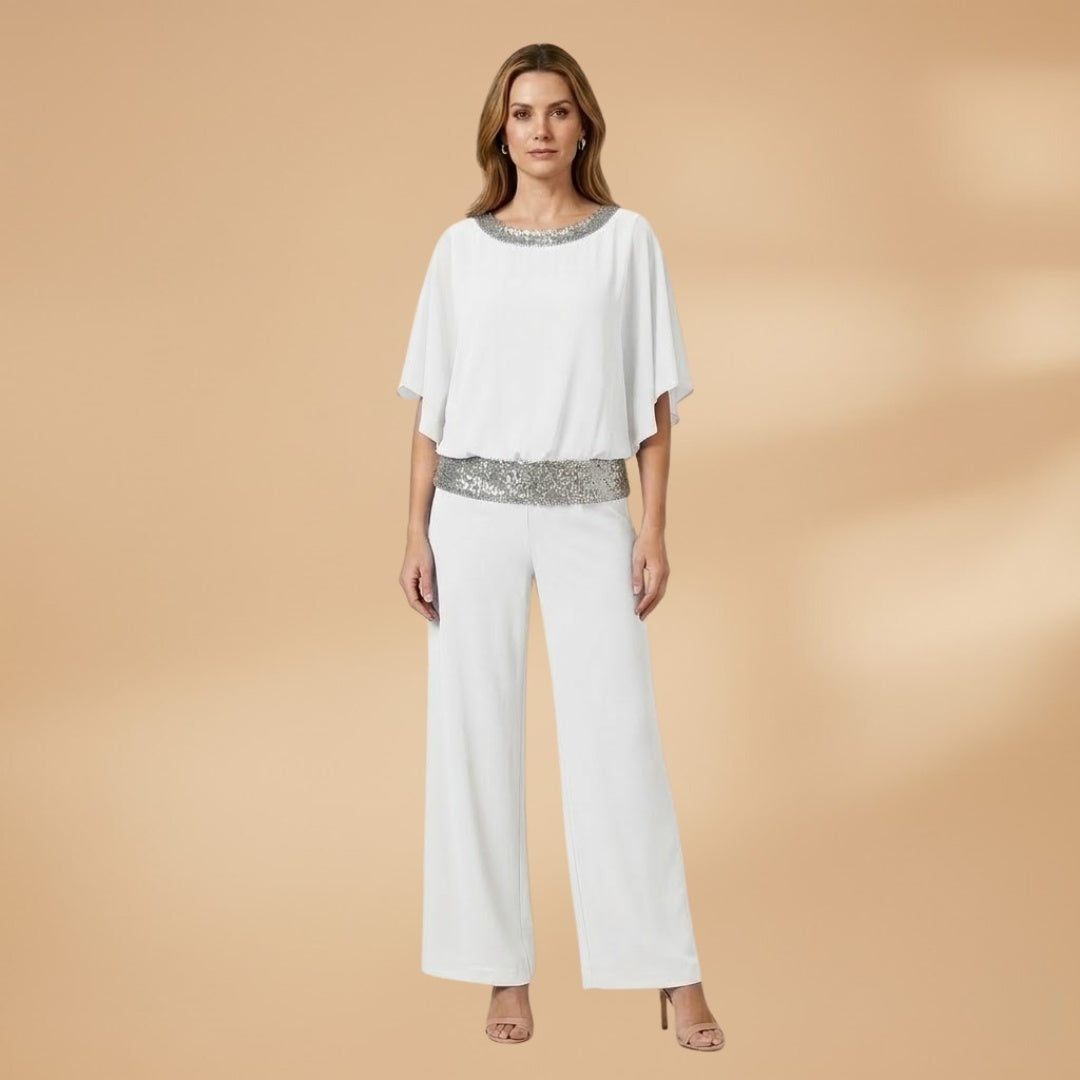 Amélia | Conjunto de Duas Peças Mulher Top Lantejoulas Calças Wide Leg
