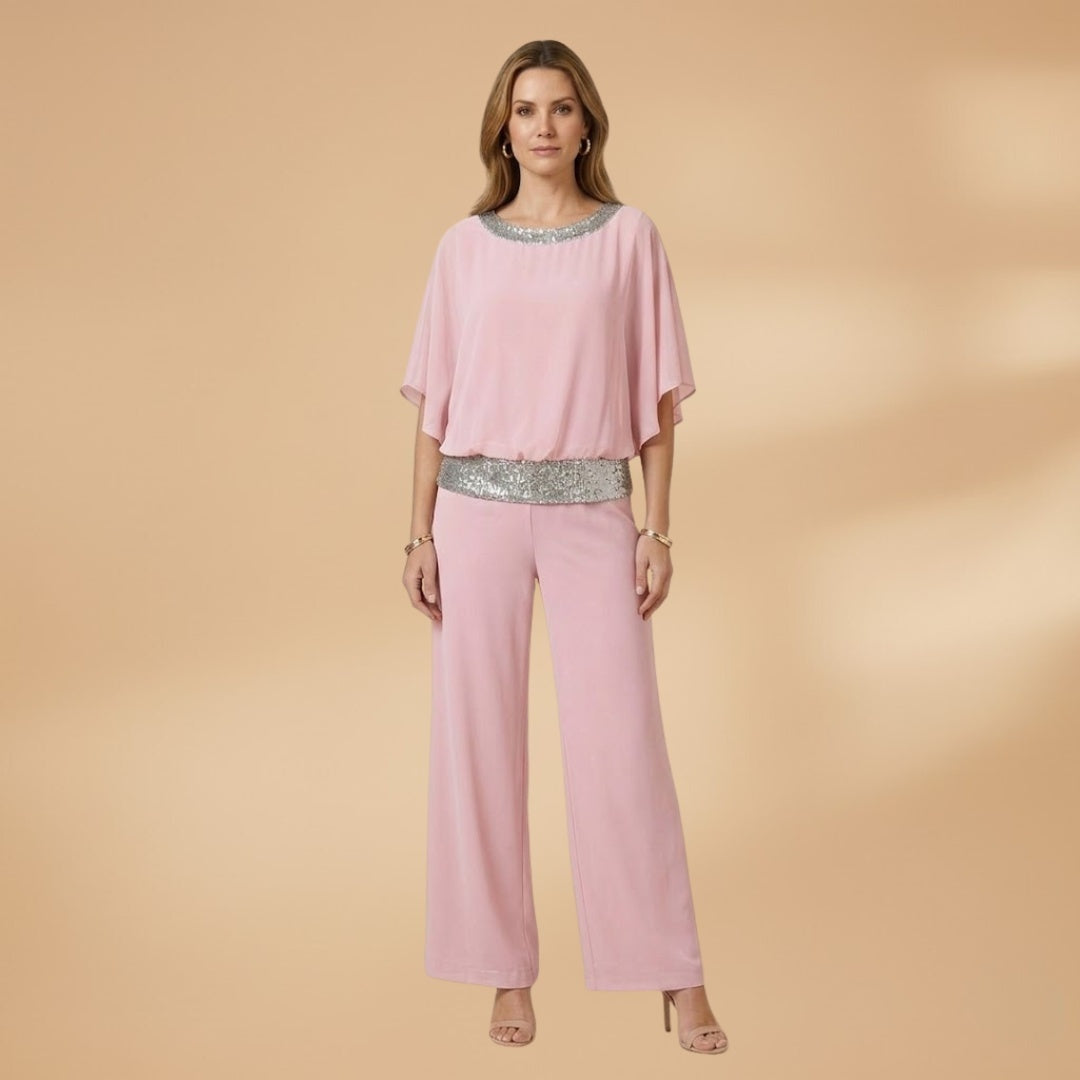 Amélia | Conjunto de Duas Peças Mulher Top Lantejoulas Calças Wide Leg