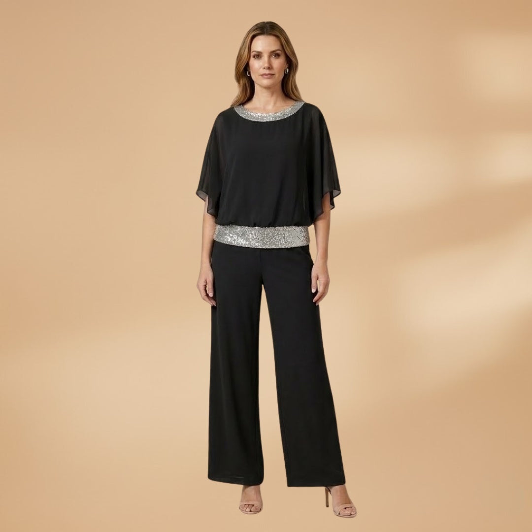 Amélia | Conjunto de Duas Peças Mulher Top Lantejoulas Calças Wide Leg