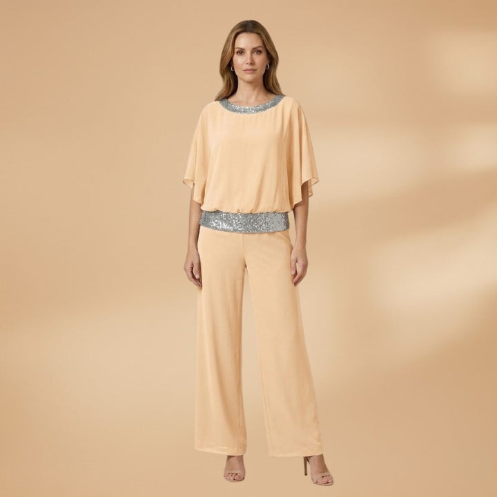 Amélia | Conjunto de Duas Peças Mulher Top Lantejoulas Calças Wide Leg