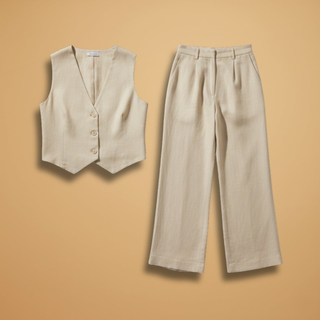Fátima | Conjunto Duas Peças Colete Calças Wide Leg Mulher