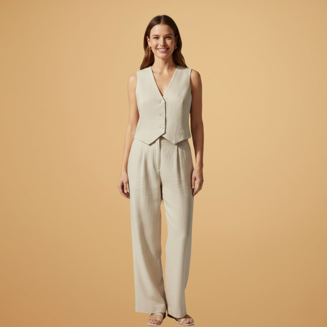 Fátima | Conjunto Duas Peças Colete Calças Wide Leg Mulher