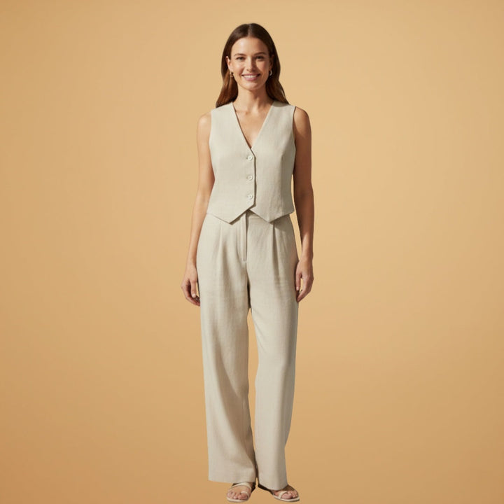 Fátima | Conjunto Duas Peças Colete Calças Wide Leg Mulher