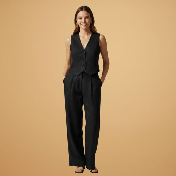 Fátima | Conjunto Duas Peças Colete Calças Wide Leg Mulher