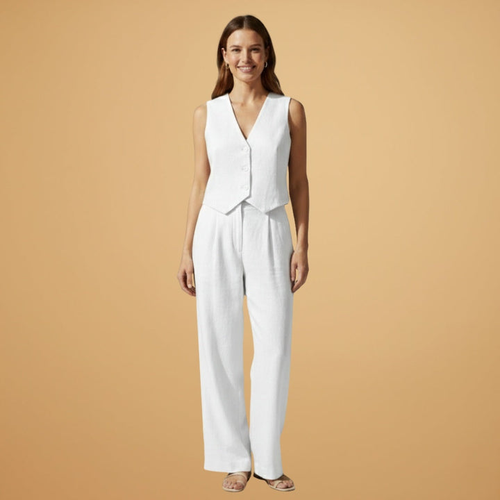 Fátima | Conjunto Duas Peças Colete Calças Wide Leg Mulher