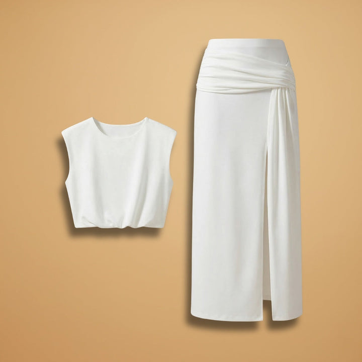 Elisabete | Conjunto Duas Peças Crop Top Mulher Saia Comprida