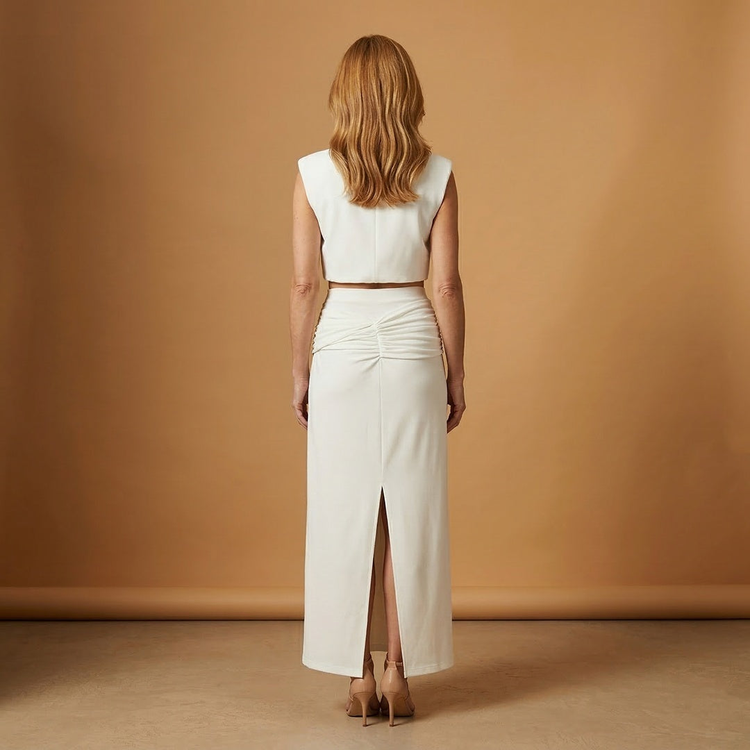 Elisabete | Conjunto Duas Peças Crop Top Mulher Saia Comprida