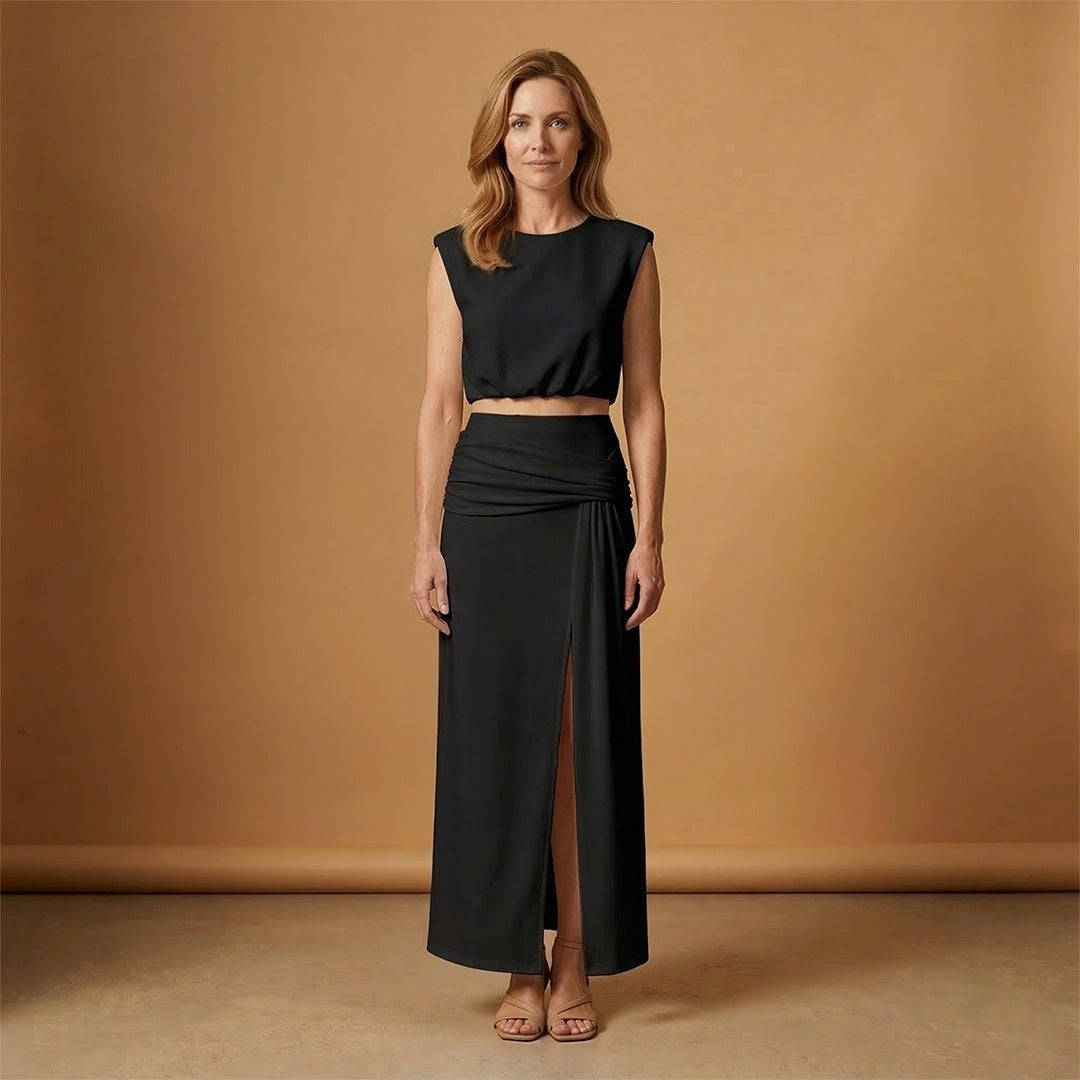 Elisabete | Conjunto Duas Peças Crop Top Mulher Saia Comprida