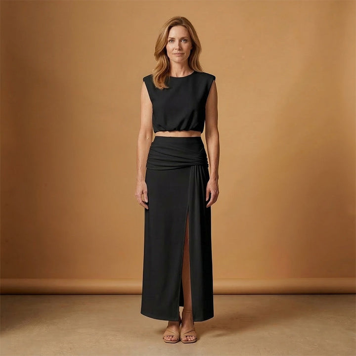 Elisabete | Conjunto Duas Peças Crop Top Mulher Saia Comprida